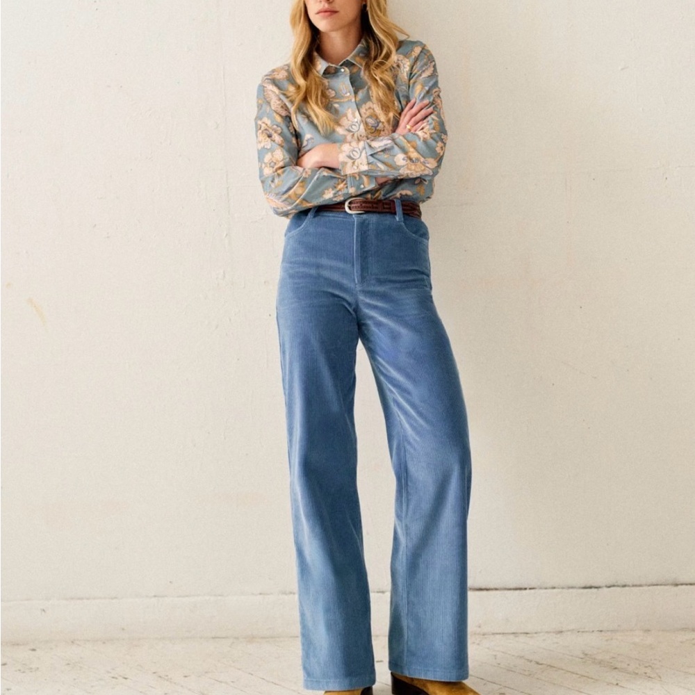 Sezane Light Blue Wide-Leg Velvet Pants - Picture 3 of 6